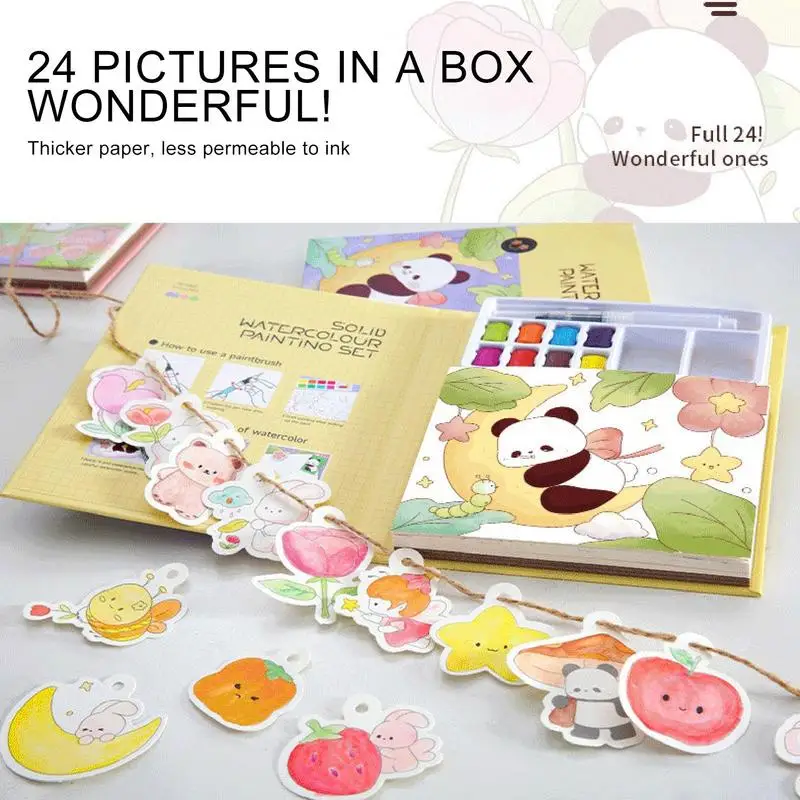 สีน้ําหนังสือสีน้ําสมุดระบายสีสมุดงานจิตรกรรม 24 หน้าศิลปะและหัตถกรรมชุดแปรงของเล่นเพื่อการศึกษา Art