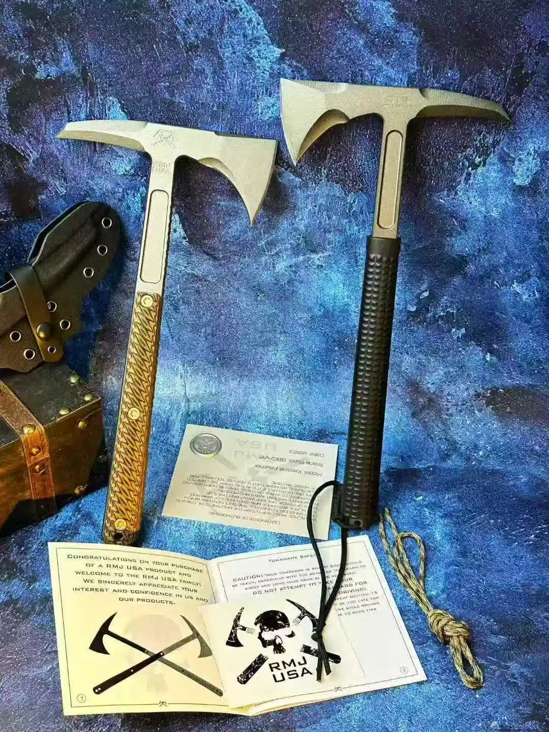 

RMJ - Red Falcon, a multi-functional demolition tactical axe, made of 80CRV2 high-hardness steel, a survival rescue tool axe