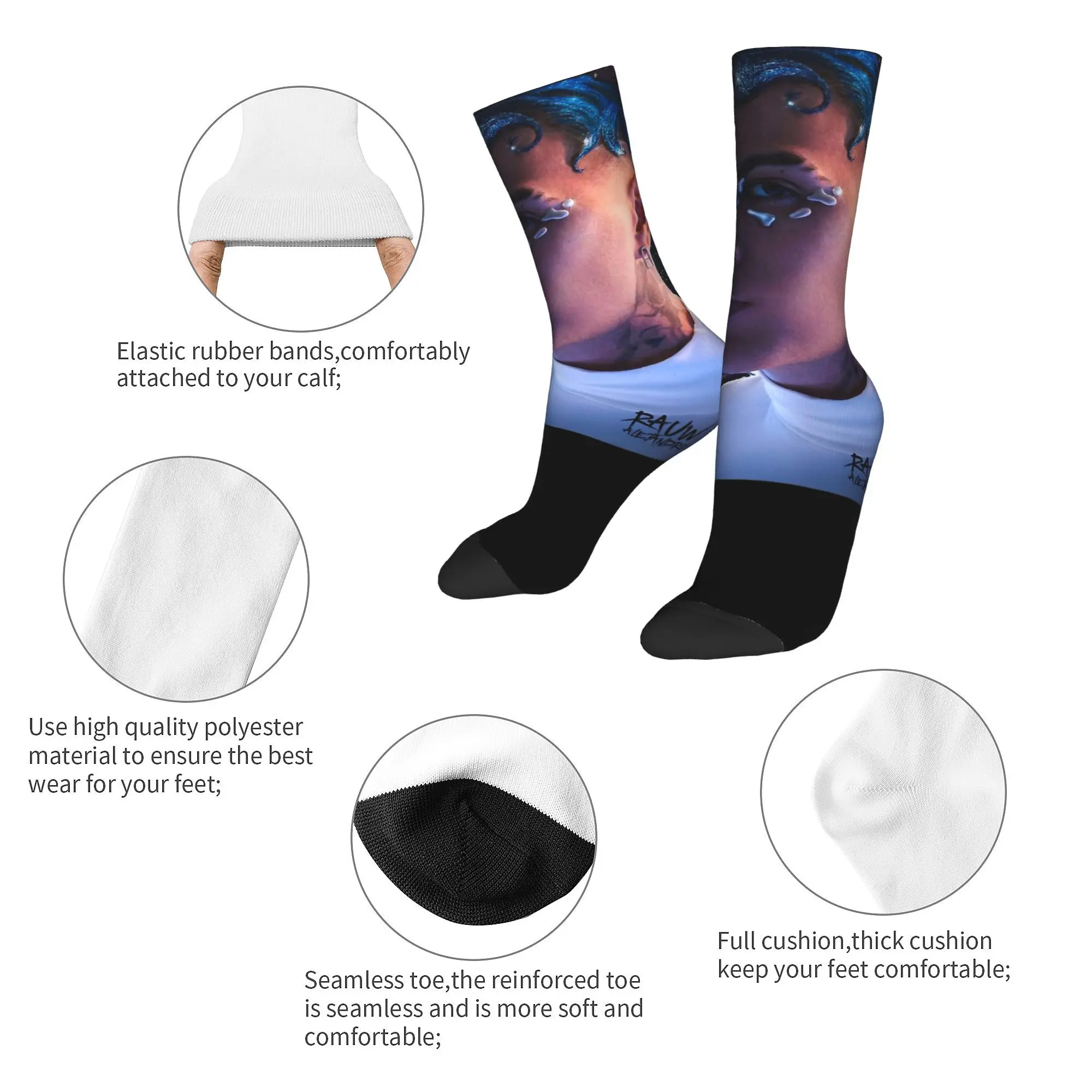 Fashion Unisex Crew Socks Rauw Alejandro Singer Rapper Accessories Super Soft  Breathable Stockings