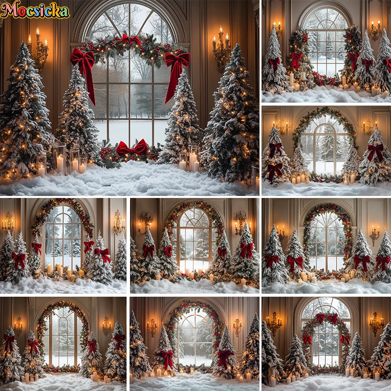 

Mocsicka Photography Background Winter Christmas Indoor Window Xmas Tree Kid Family Holiday Portrait Decor Backdrop Photo Studio