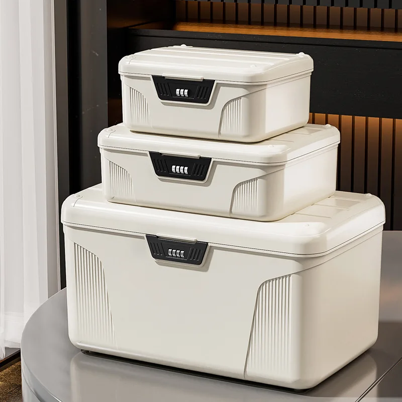 Caja de Almacenamiento con Cerradura, Gran Capacidad, Apilable, Organizador de Plástico, Contenedor Combinable para Hogar y Oficina, Caja de Almacenamiento Segura Blanca
