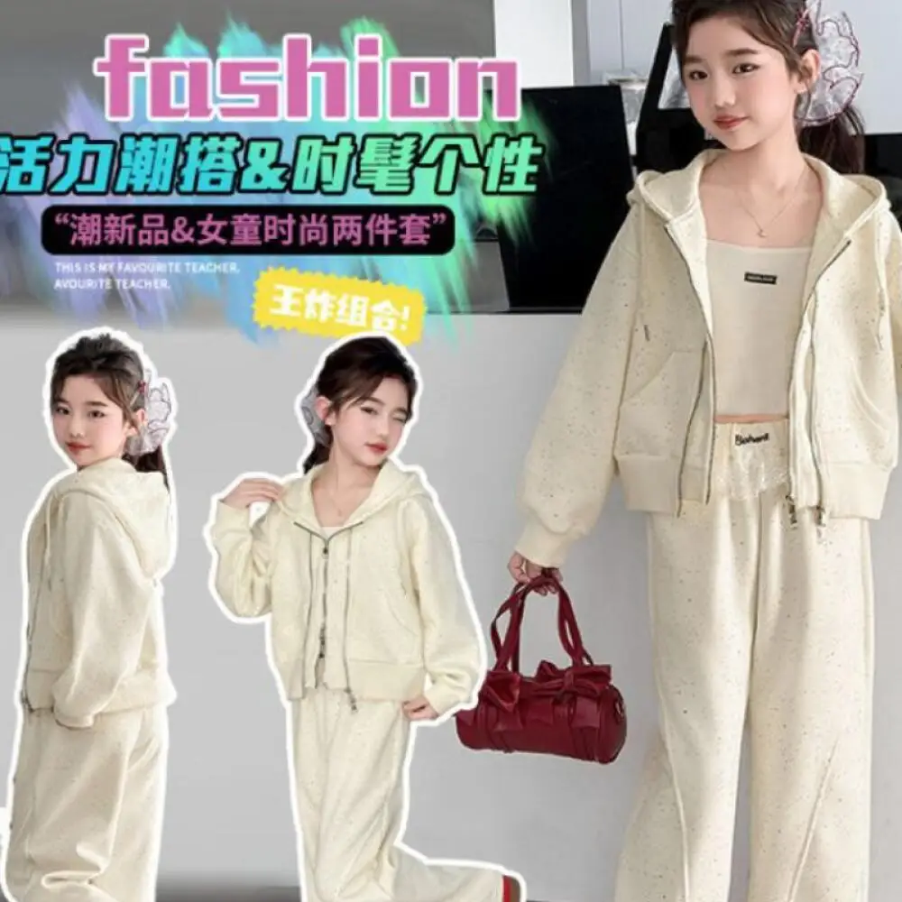 

Kawaii Girl Zipper Sports Shirt Pants Set Student Spring and Autum Casual Coat Tops Long Pants 2-Piece Set Children's Clothing