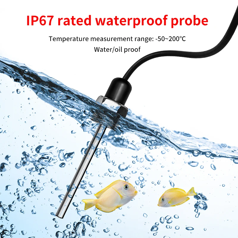 LCD Digital Display Waterproof Probe Temperature Humidity Meter Thermometer Refrigerator Aquarium Hygrometer Sensor Gauge