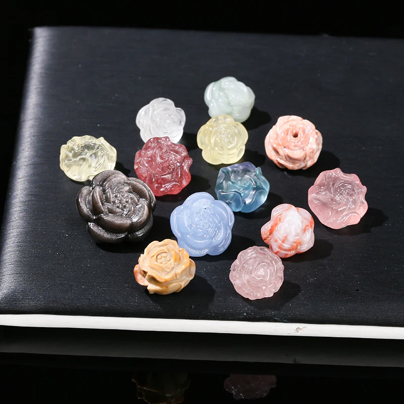 1 Pc Natural Stone Amethyst Obsidian Pink Quartz Carved Rose Flower Shape Bead For Jewelry Making Diy Necklace Bracelet Finding