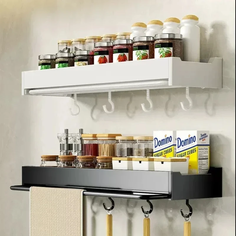 White new kitchen seasoning multifunctional shelf wall-mounted punch-free wall seasoning storage rack