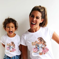 Funny Mother Kids Family Matching Outfits White Short Sleeve Mother Daughter Matching Tshirts Tops Summer Family Look Clothes