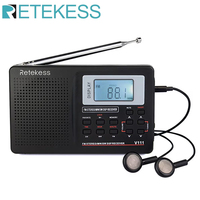 RETEKESS V111 Full Band Radio FM Stereo/MW/SW DSP World Band Receiver with Timing Alarm Clock Portable Radio Black F9201