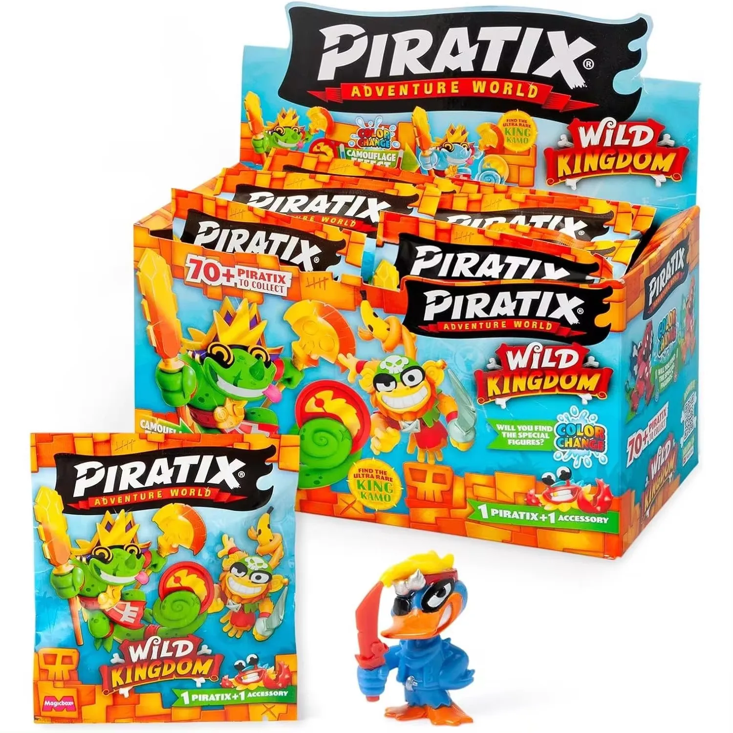 Novo Piratix Adventure World Blind Bag Série Wild Kingdom: Boneco de Ação que Muda de Cor, Inclui 1 Boneco com Acessórios