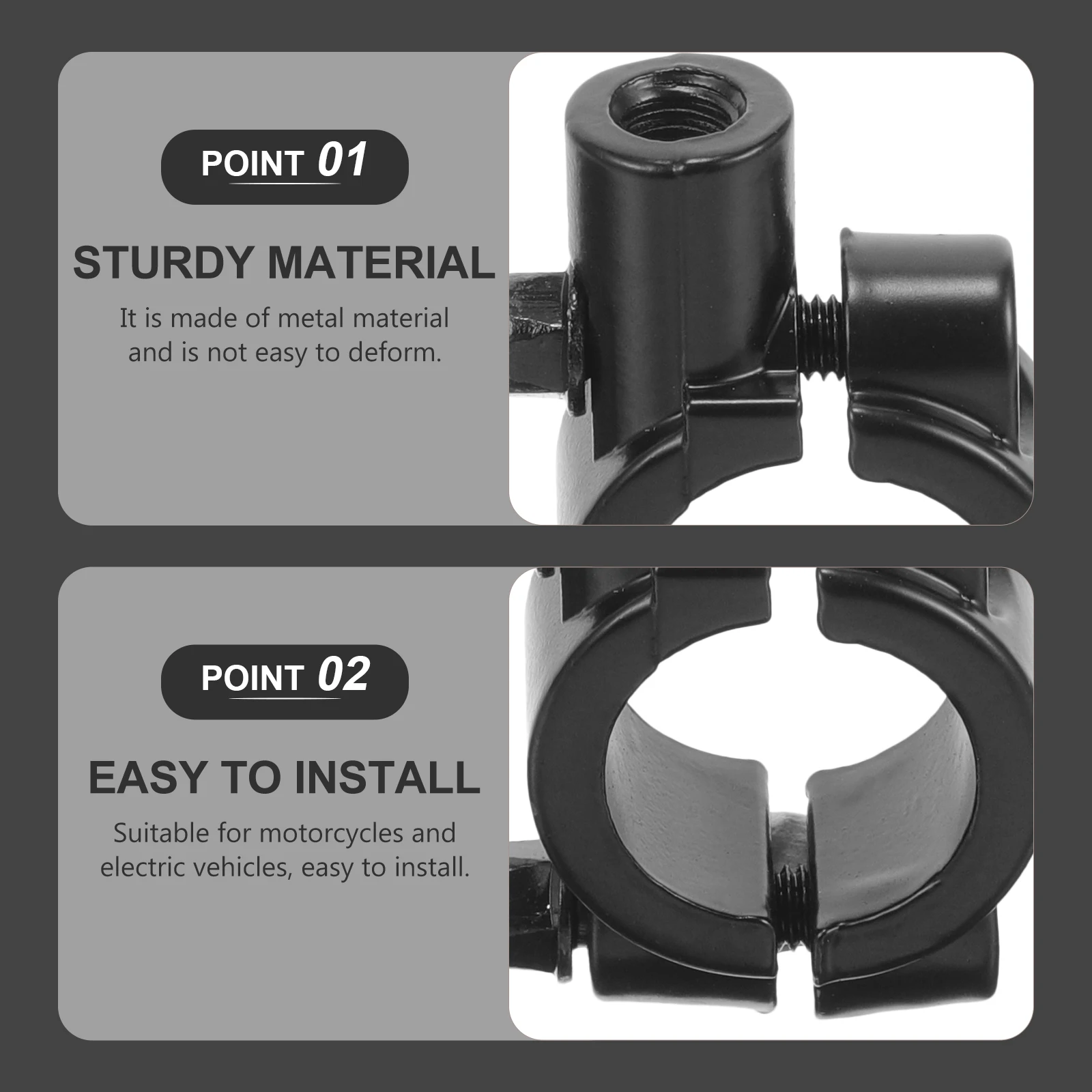 

2Pcs Motorcycle Rearview Mirror Mounts Clips H Bar Clamp Bracket Black 8mm Wide Compatibility Durable Metal Easy Installation