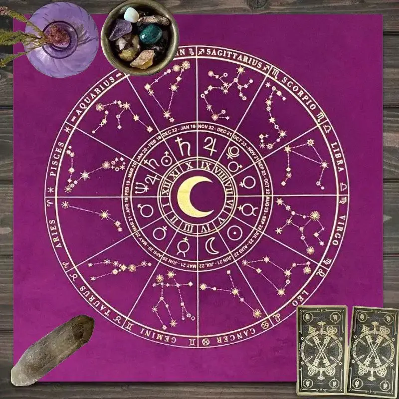 VIKAMA Tree of Life Crescent Flowers Tarot Tablecloth Mysterious Divination Altar Cloth Ritual Table Mat Background Cloth