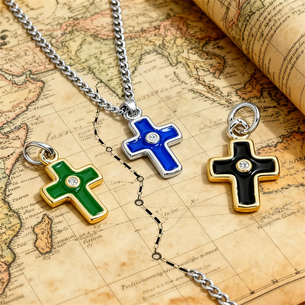 

4Pcs Pendants Brass Cubic Zirconia Enamel Colorful Cross Charms for DIY Jewelry Necklace Bracelet Making Sparkling Accessories