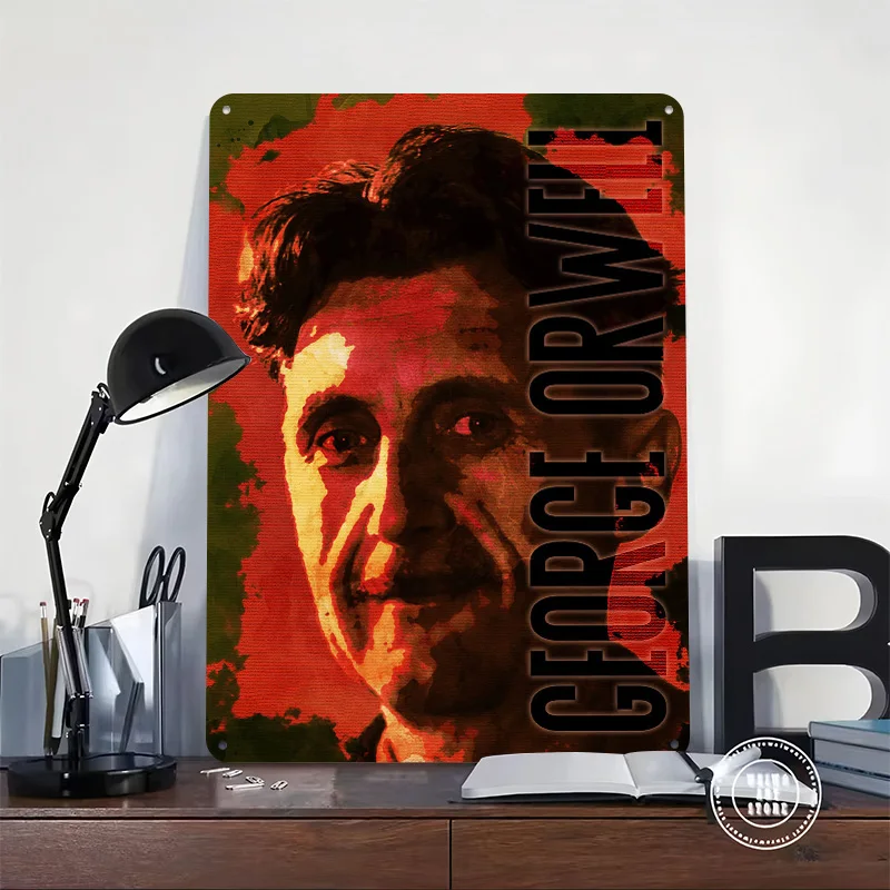 George Orwell 3D Texture Metal Poster Customized Wall Art Tin Sign Gift for Mancave Decor Living Room Decoration Man Wand Deko