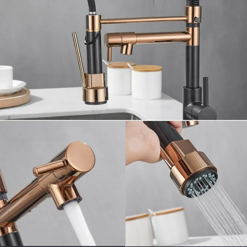 gold stainless steel kitchen faucet cold and hot water mixers single hole 360 rotating spring taps kitchen sink faucets