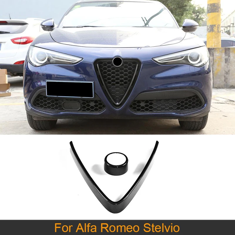 Carbon Fiber Car Head Grilles V Frame Cover For Alfa Romeo Stelvio Car Front Grill Trim Decoration Cover