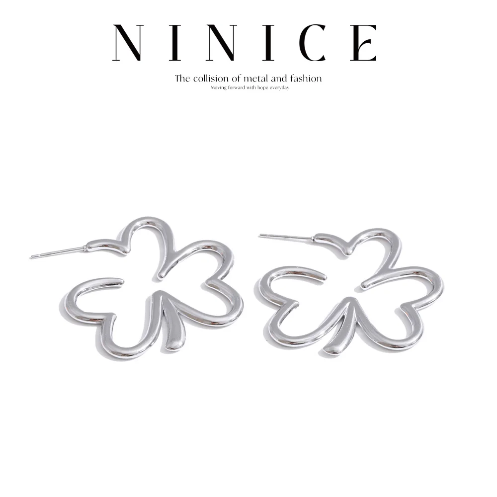 NiNice Stainless Steel Metal Flower Huggie Earrings for Women Daily Popular Minimalist Summer Jewelry Wholesale