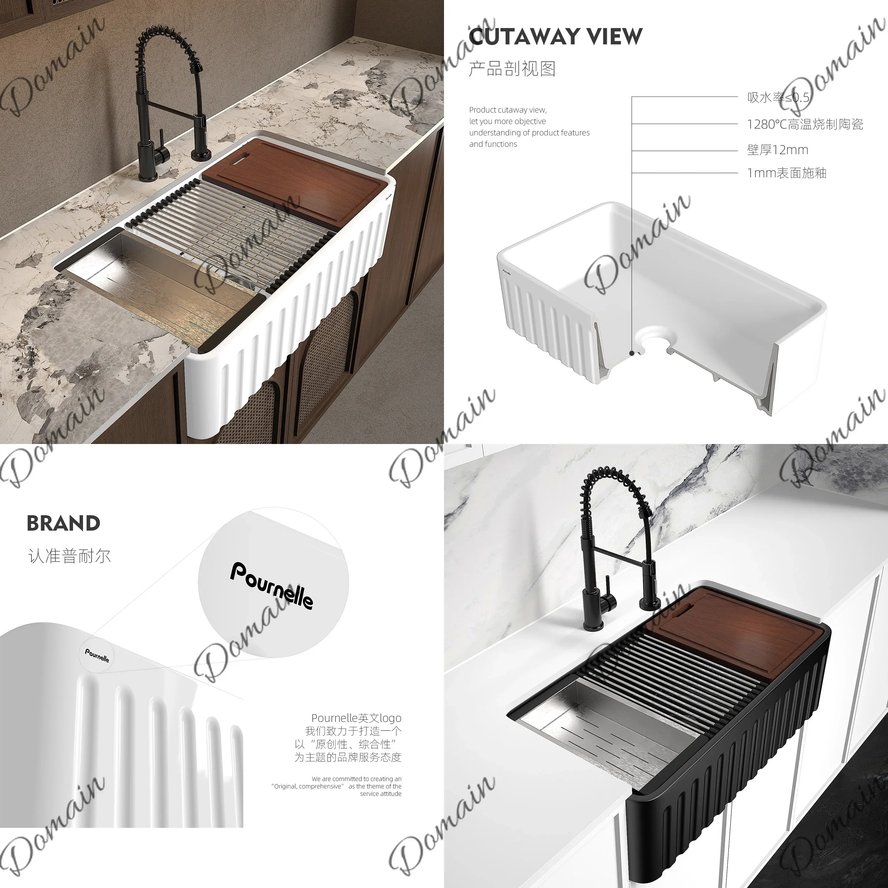 LZ New European Kitchen Ceramic Sink Undermount Single Bowl Laundry Basin with Drainboard U