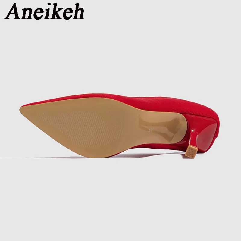 Aneikeh 2024 NEW Pumps Women Concise Pointed Toe Thin Heels PU Slip-On Office & Career Wedding Banquet Dress Mule Ladies Shoes