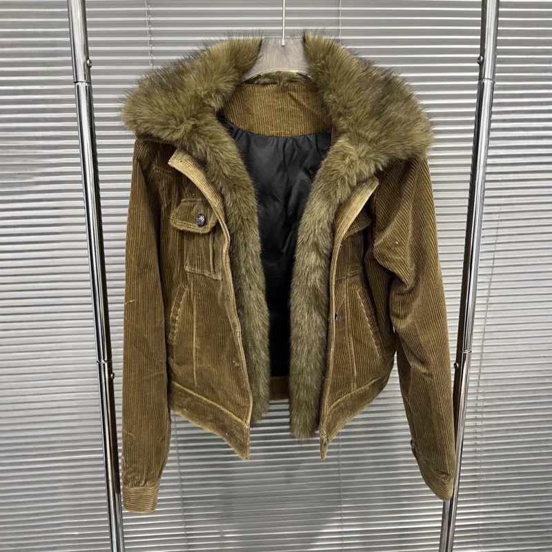 HKSH خريف شتاء جديد إمرأة معطف دافئ انفصال الفراء طوق واحدة الصدر جيوب سروال قصير ريترو أنيق سترة سميكة HK16355