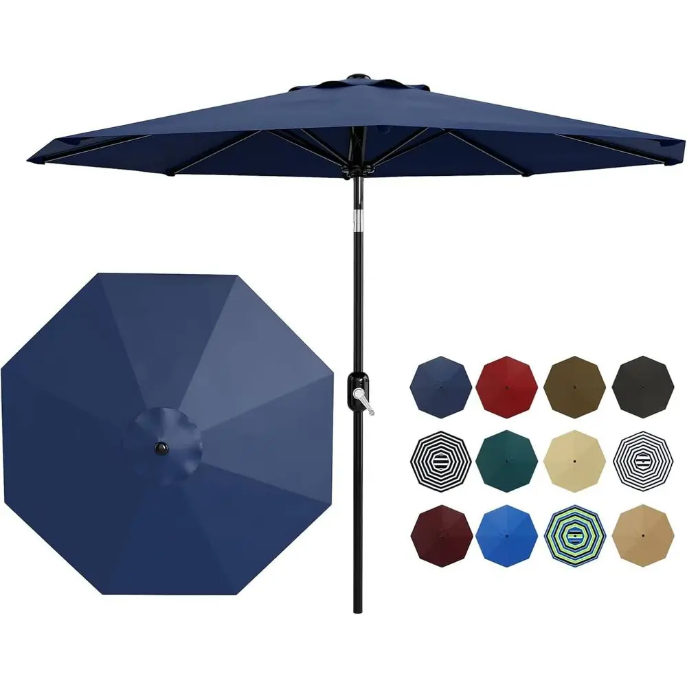 

9Ft Outdoor Patio Umbrella With 8 Sturdy Umbrella Ribs,Table Umbrella With Crank Lift Push Button Tilt For Pool,Deck,Yard,Blue