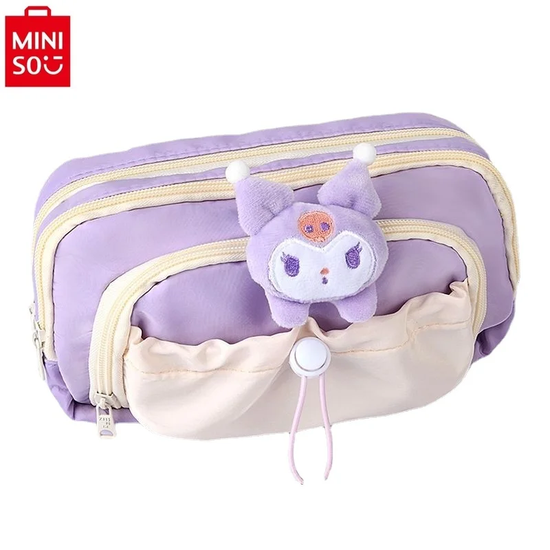 MINISO Sanrio cartoon Kuromi drawstring pencil case large capacity students simple multi-layer stationery bag pencil storage bag