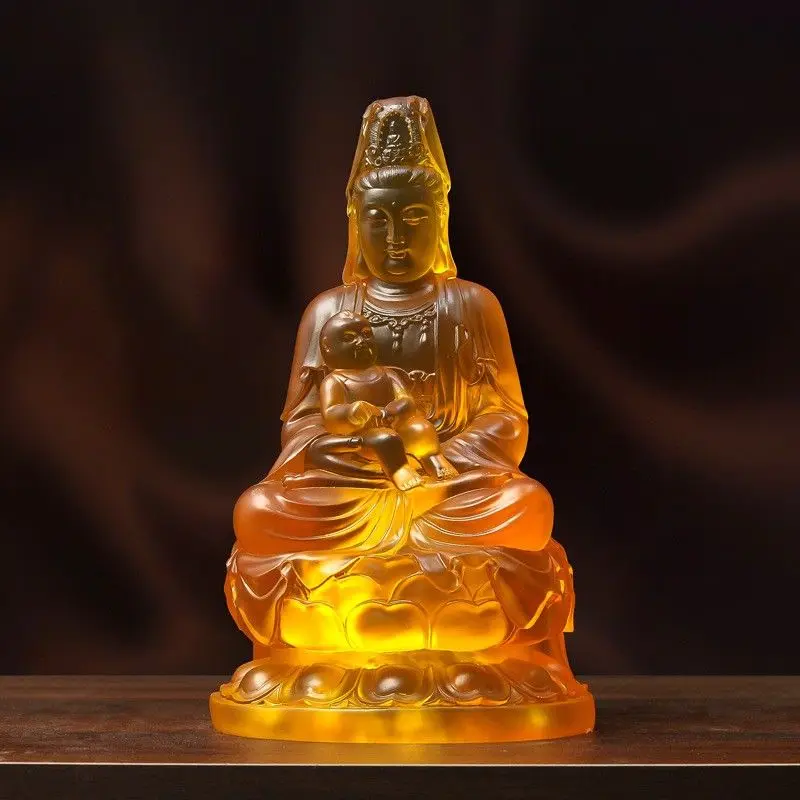 Water-glazed Goddess of Mercy Statue of Buddha Home Living Room, Buddha Hall Offerings Ornaments