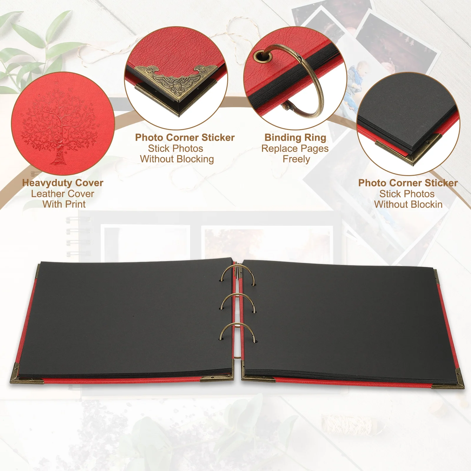 1 مجموعة أغطية جلد غلاف فني سجل القصاصات DIY ألبوم صور سكرابوكينغ لوازم مع ملصق واقيات الزوايا لكتاب الذاكرة هدية