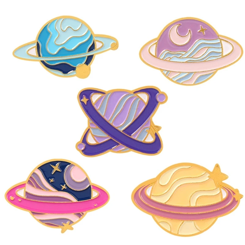 Set of 5 Fashion Charm Brooch Planet Enamel Pin Fashionable Star Brooch N0HE