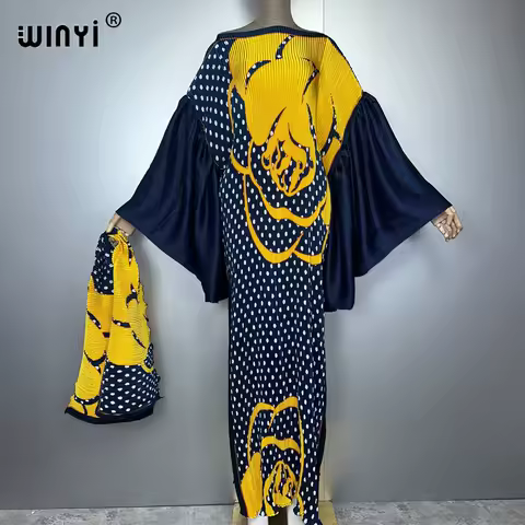 WINYI summer Bubble sleeve pleated dress beach cover up kaftan abaya dubai luxury party dress long down evening dress