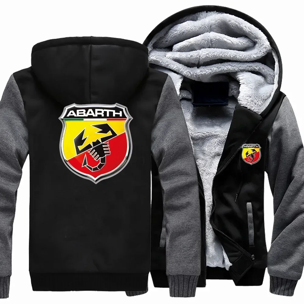 New Winter Men Abarth Logo Hoodies Jacket Fashion High Quality Casual Wool Liner Fleece Sweatshirts Male Hoody Coat