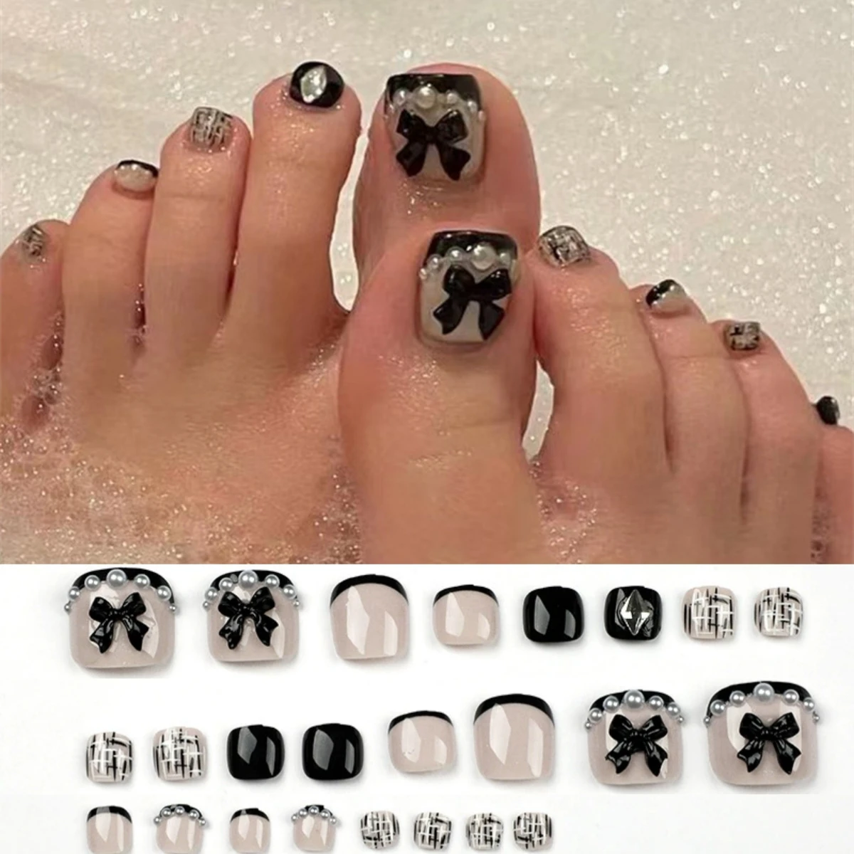 24 pçs/lote fluxo chocolate design acrílico imprensa em unhas brilhantes unhas falsas conjunto wearable curto forma plana unhas falsas arte