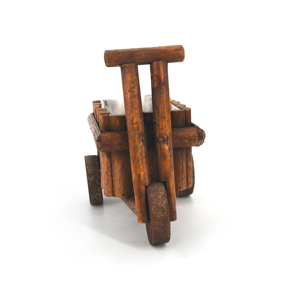

Wooden Small Cart Flower Pot Brown Vintage Style Creative Succulent Planter Decorative Hanging Wall Pot Multi-Functional Office
