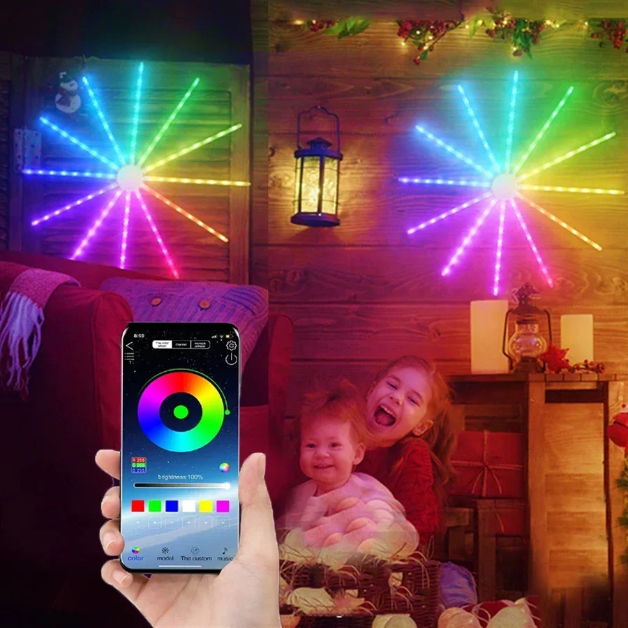 Imagem -02 - Smart App Controlado Led Firework Light com Controle Remoto Luz Starburst ao ar Livre Natal Meteor Light Dreamcolor