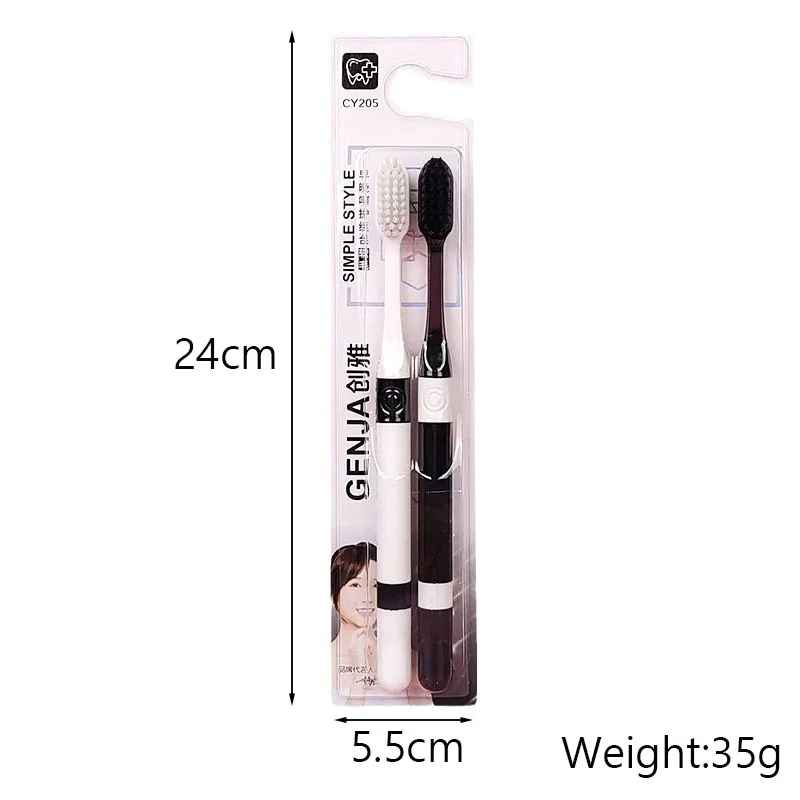 Black White Toothbrush Set For Couples Soft Haired Adults Household Use Travel Oral Care Brush Individual Packing Easy To Carry