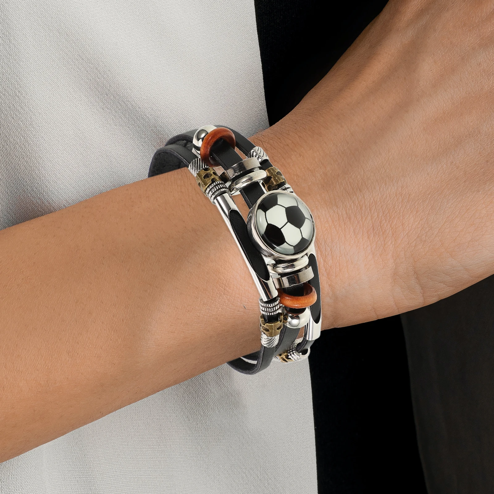 

Football Bracelet Handmade Braided Multi-layer Wristband Men Punk Stylish Retro Gift