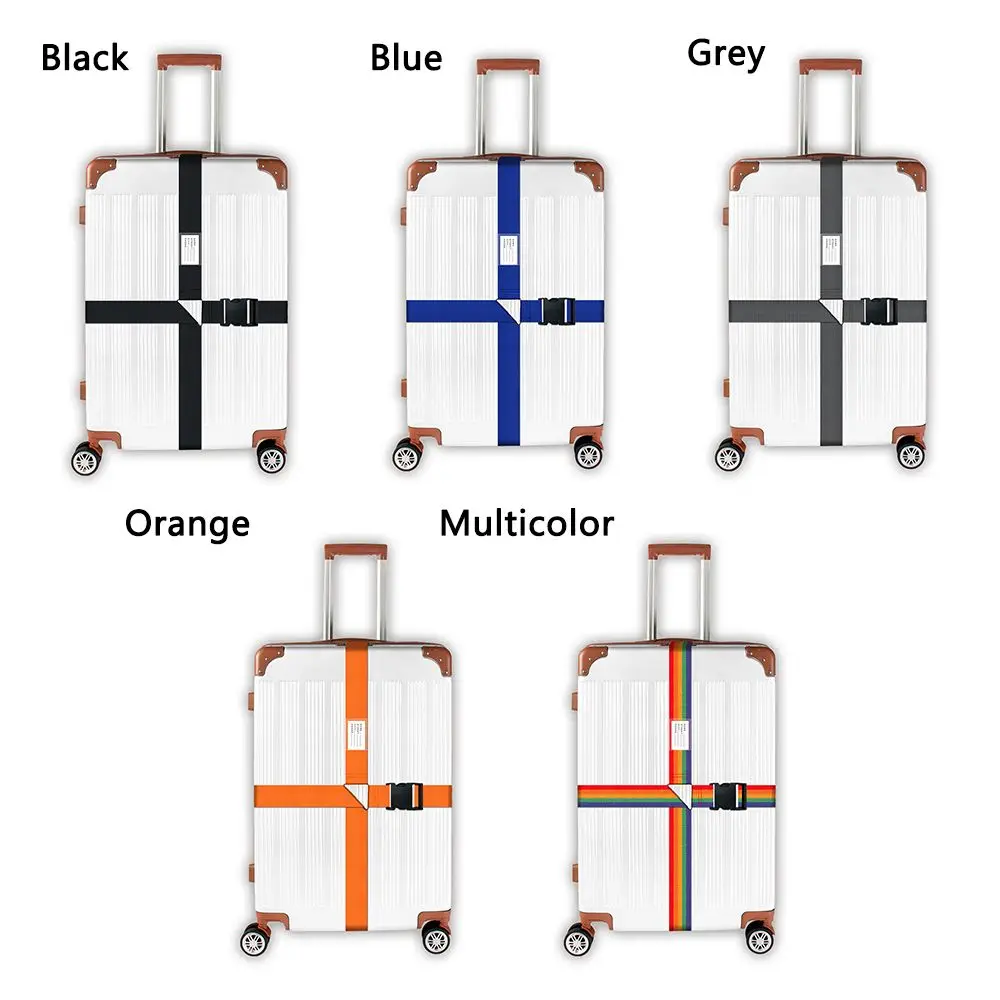 Rainbow Luggage Buckle Strap With Name Sticker Anti-lost Baggage Belts Adjustable  Packing Belt Cross Strap Suitcase Belts