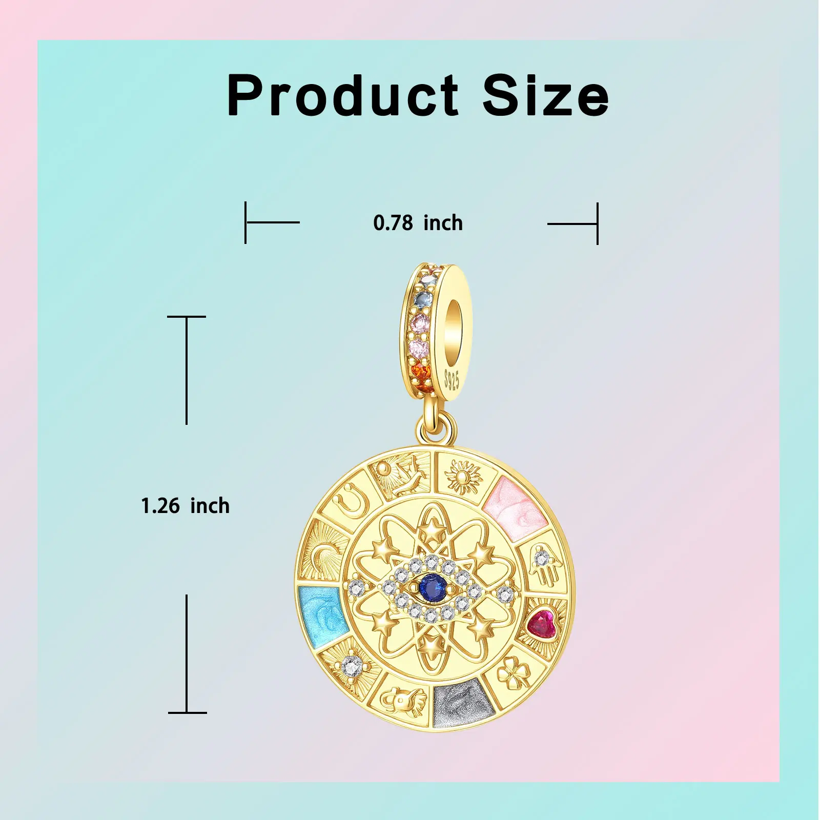 925 Sterling Silver Evil Eye Lucky Amulet Dangle Charm Good Luck Symbols Hamsa Hand Horseshoe Pendant Fit Bracelets Jewelry Gift view 2