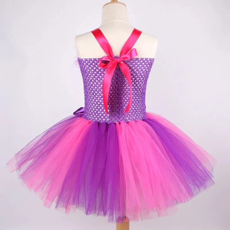 أليس في بلاد العجائب شيشاير القط الفتيات توتو فستان الساخن الوردي الأرجواني الكرتون تول الفتيات فستان الحفلات الاطفال هالوين تأثيري كوس @ 0