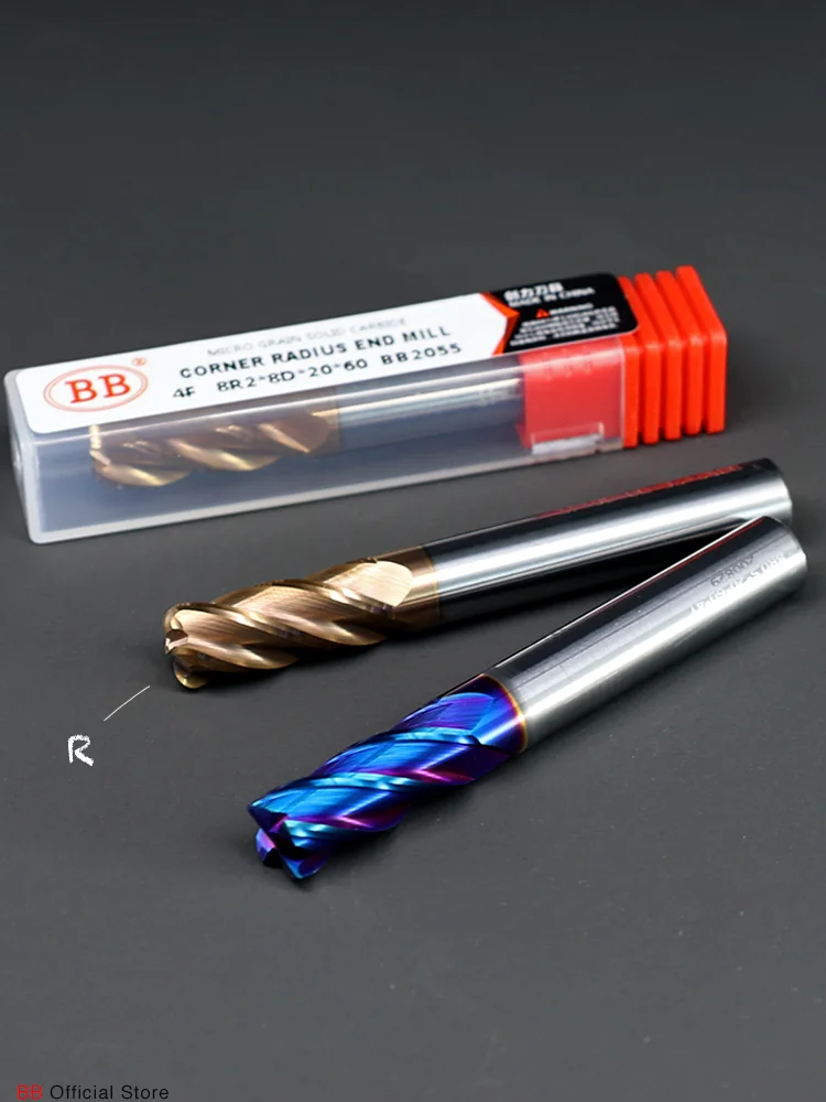 BB Corner Radius End Mill R Bullnose CNC, cortador de acero de carburo de tungsteno, mecanizado de superficie, herramienta de enrutador de Metal, 3