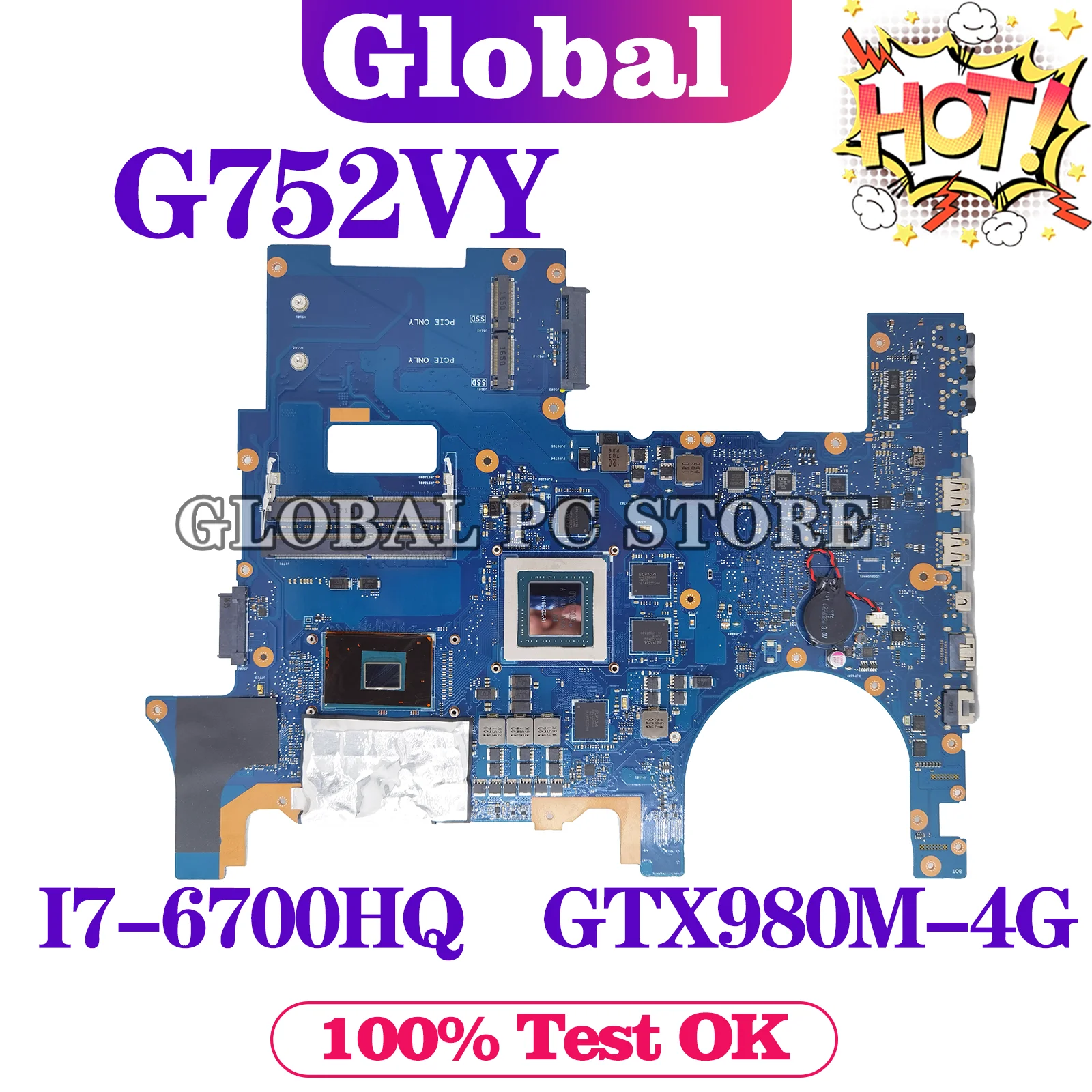Kefu-placa-mãe Portátil para Asus G752v Mainboard para Asus G752vy G752vt G752vl I76700hq Cpu Gtx970m 3g Gtx965m 2g Gtx980m 4g