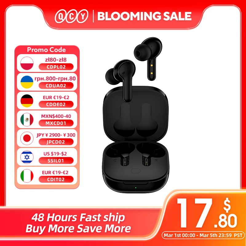 QCY – casque d'écoute intelligent sans fil T13, écouteurs TWS, 4 micro, commande tactile, longue durée de veille 40H