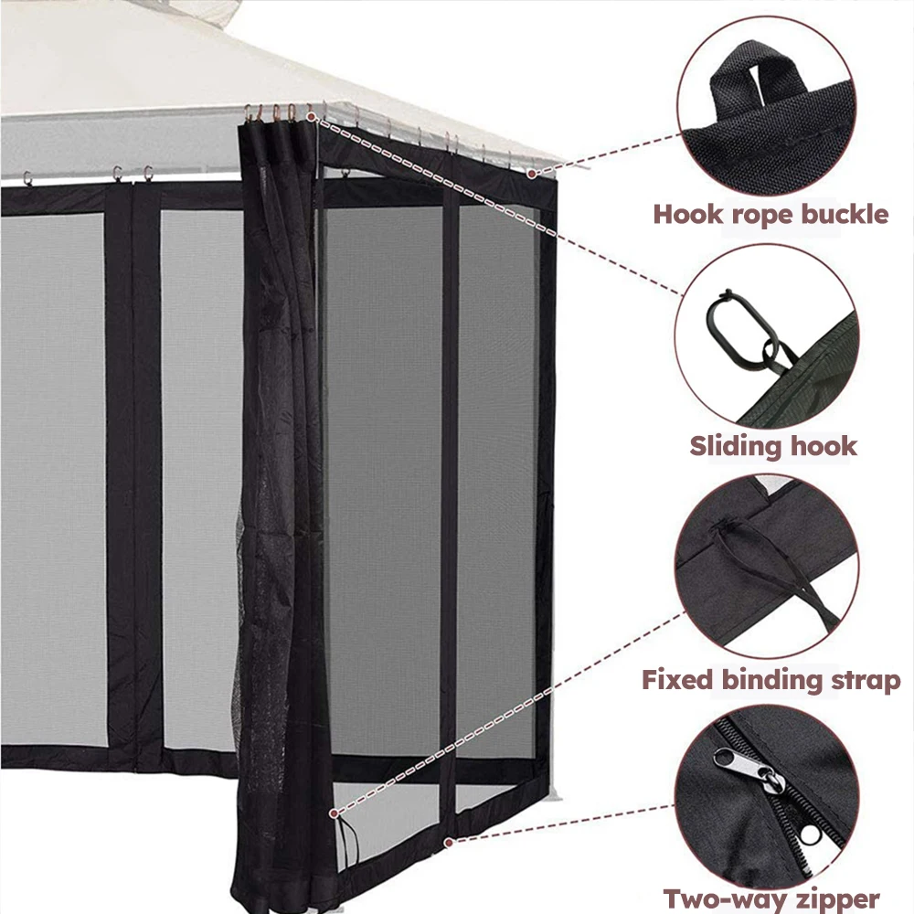 Outdoor Mosquito Netting, 10'*12'/12'*12' Tent Mosquito Net With Slip Rings, Black Brown Nylon Mesh Screen With Anti-Insect Protection, 4-Door Zipper, Easy Installation, Patio Yard Garden Tent Enclosure, Bug-Free Outdoor Living