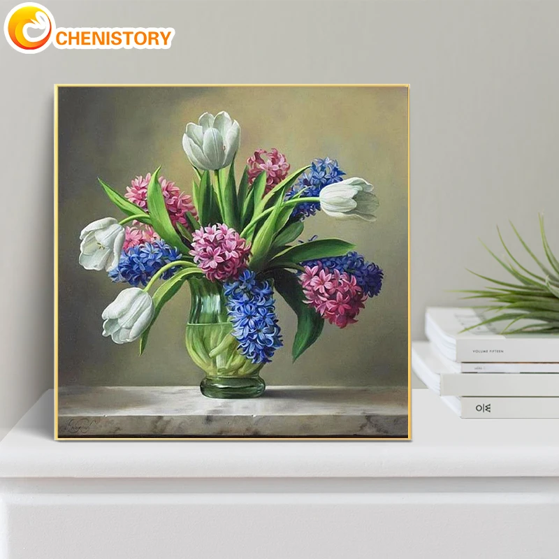 

CHENISTORY Oil Painting By Numbers Flower Vase Handpainted Picture By Numbers Flower Painting Living Room Decor