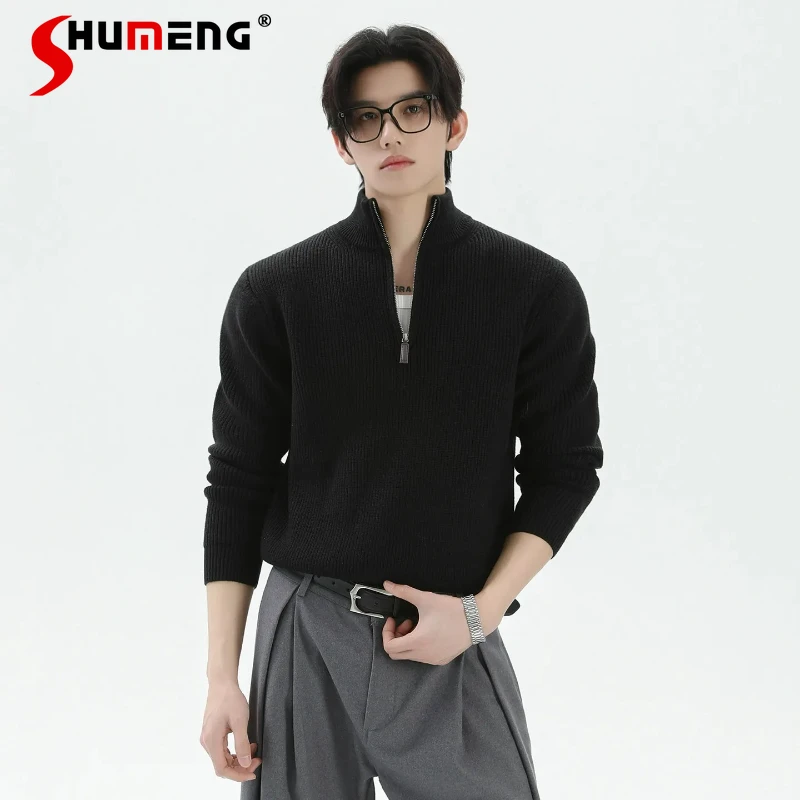 

Men Women 2025 Winter New Trendy Knitwears Solid Color Half-Zip Stand Collar Knit Sweaters High-End Loose Warm Pullover Sweaters