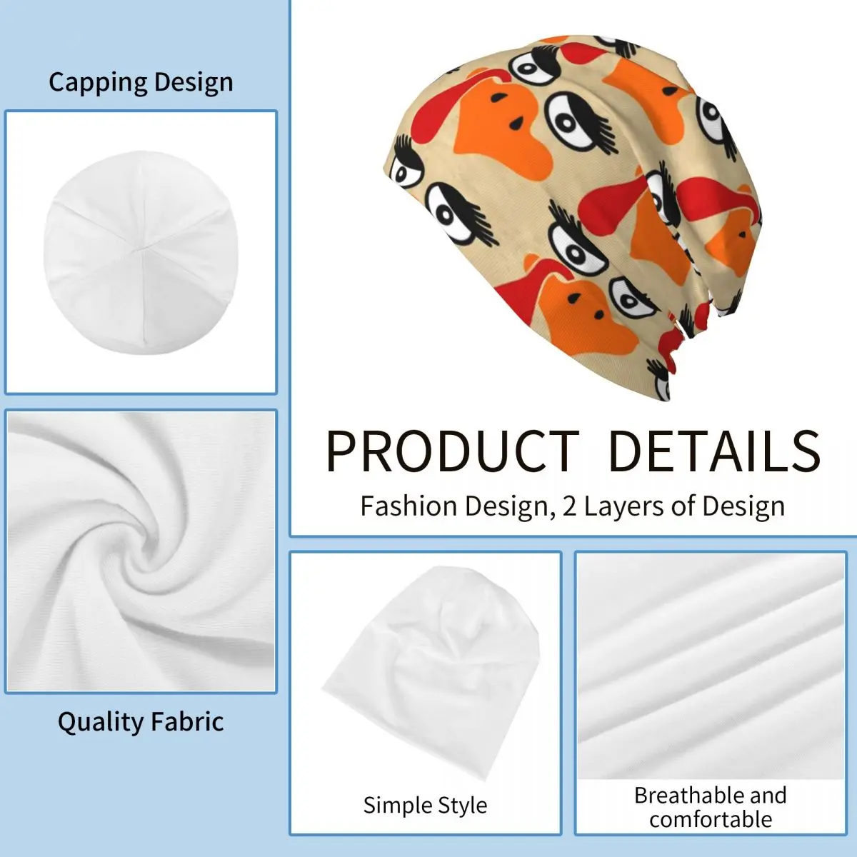 Eyelashs Print Bonnet Hats Turkey Face Knitting Hat Men Women Casual Head Wrap Beanie Hats Spring Kpop Graphic Caps image 6
