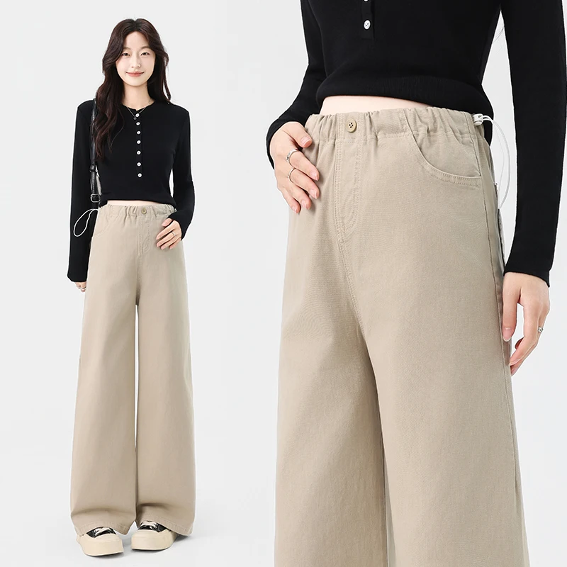 

Spring Wide-leg Pants for Pregnant Women Korean-style Jeans High-waisted Drawstring Trousers Fashion Loose Wide-leg Maternity