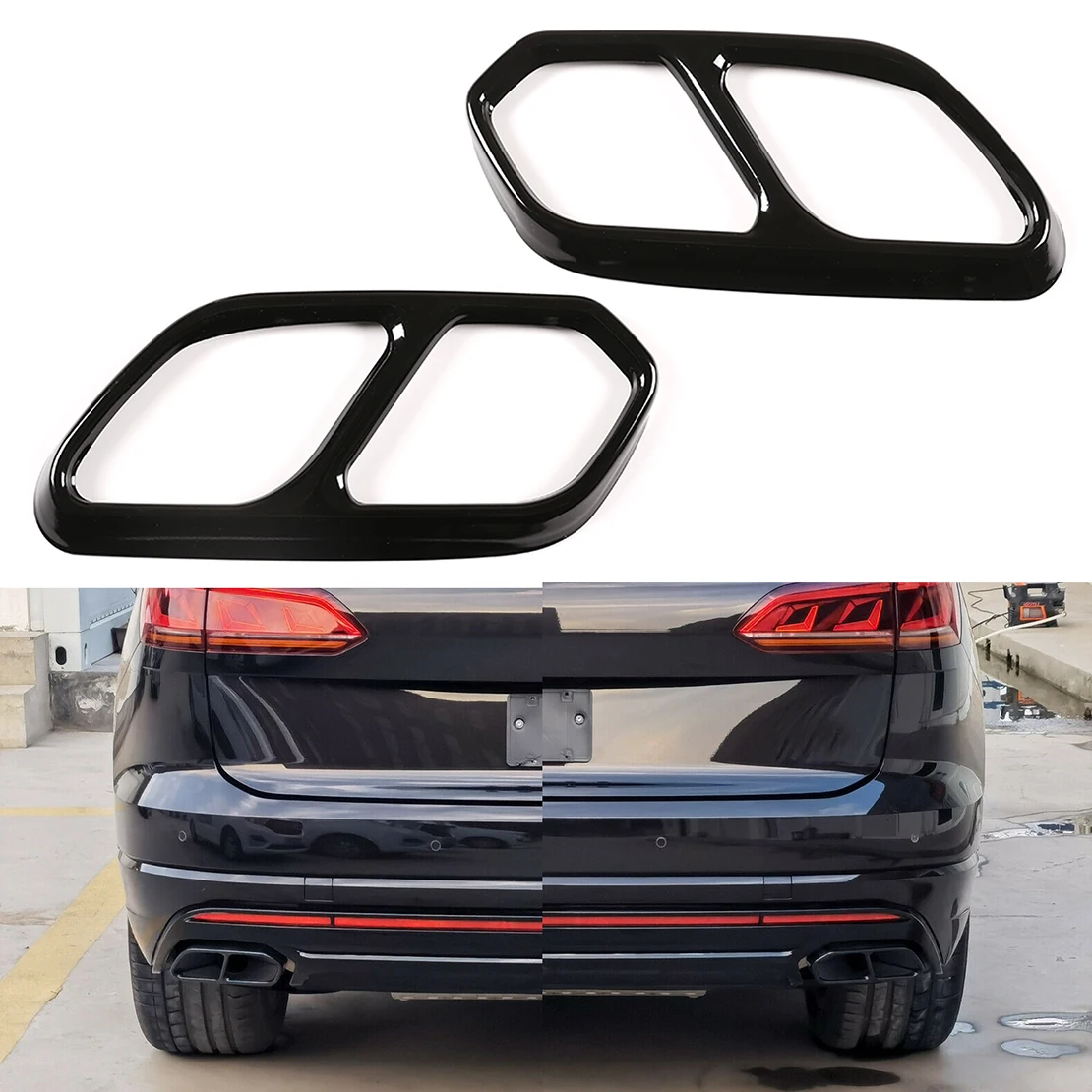 

2Pcs Black Stainless Steel Car Rear Left & Right Exhaust Muffler Pipe Tip Cover Trim Fit for VW Touareg CR7 2018 2019 2020