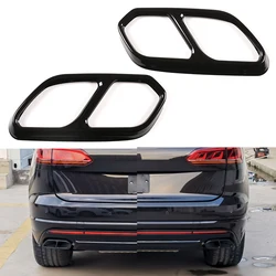 2Pcs Black Stainless Steel Car Rear Left & Right Exhaust Muffler Pipe Tip Cover Trim Fit for VW Touareg CR7 2018 2019 2020