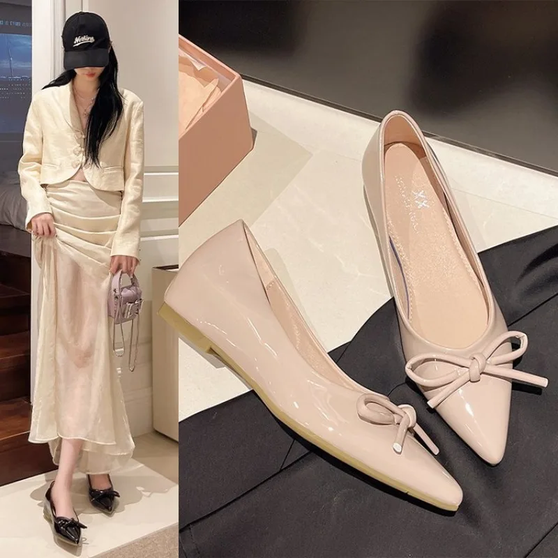

Elegant Bowknot Ballerina Women's Flat Round Toe Comfort Slip-On Ladies Loers Leather Single Mules Shoes Women's Flat Comfort 40