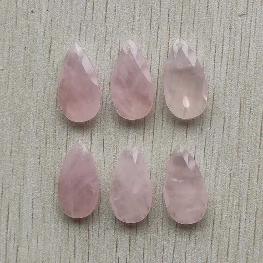 Beautiful Natural rose quartz stone pink water drop cut faceted pendants for jewelry making free shipping Wholesale 12pcs