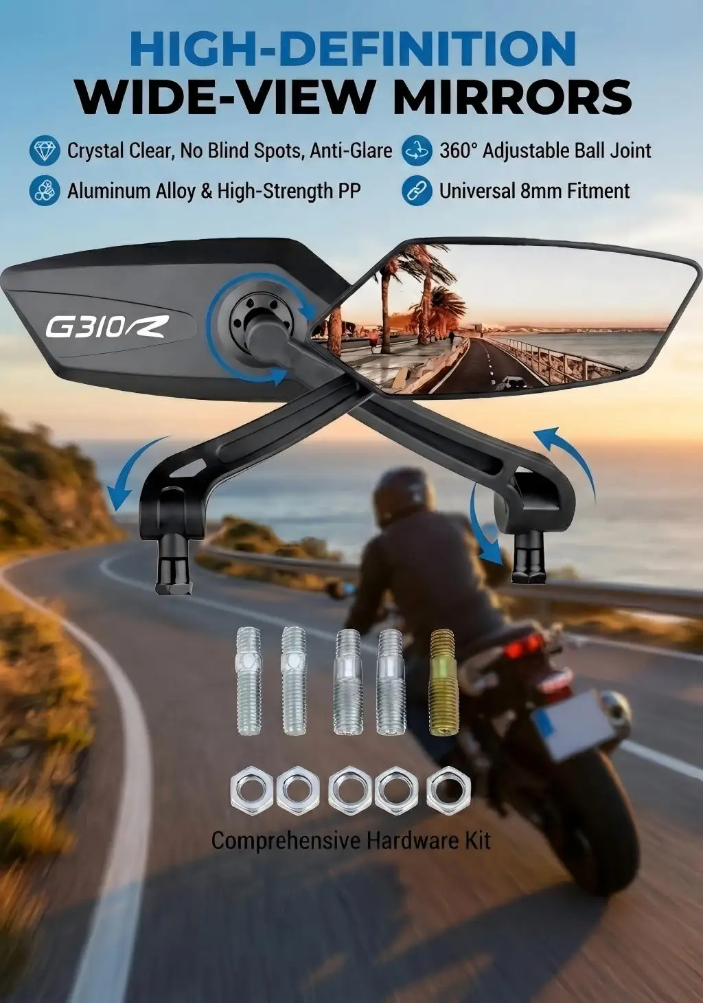 

Зеркала заднего вида для мотоцикла BMW G310R 2016 2017 2018 2019 2020 2021 G310-R G310, регулируемые зеркала заднего вида, аксессуары